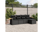 5-piece garden furniture set with cushions, black woven resin, 52934LNRQ