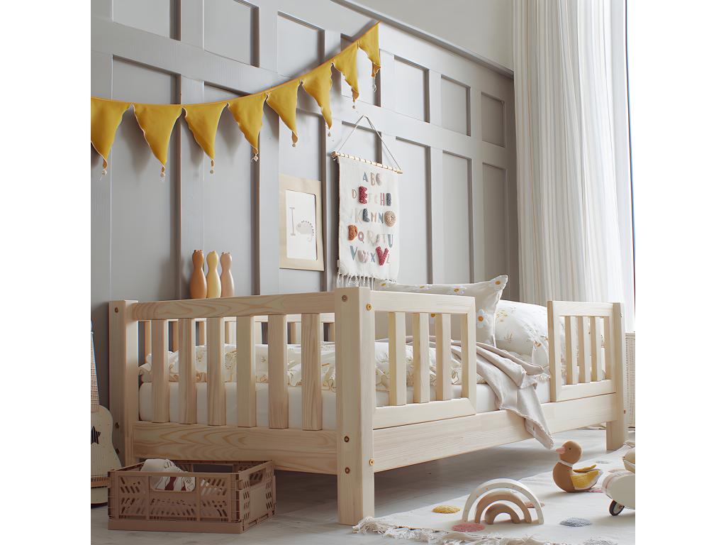 90x190 cm bed with guardrails and slatted base included, 10 cm legs, Bohometop 08641XFCX