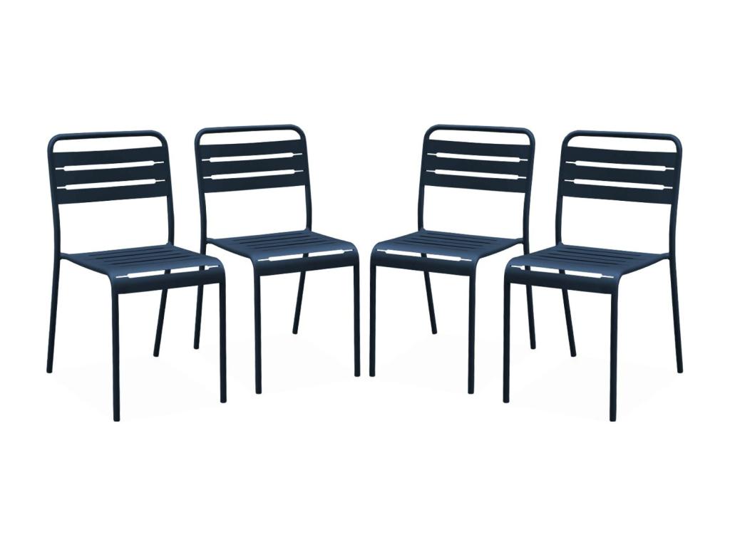 Set of 4 steel garden chairs - 4 seats - navy - Homelumiere - W44 x D52 x H79cm