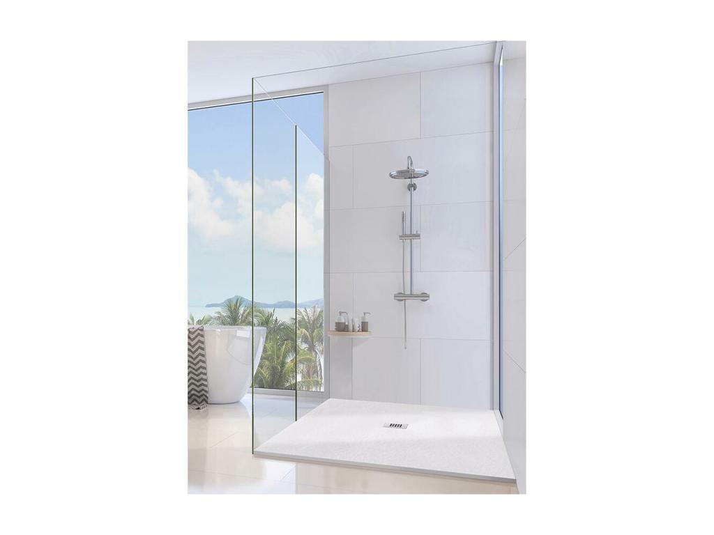 Nidchicshop Extra Thin White Marmoresin Shower Tray 72x111 with Free Drain 03352NUFX