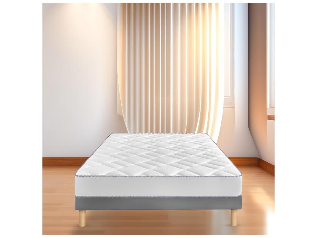 Upholstered bed base, grey, 140x200 cm - Handmade in France - Legs included - Height with legs: 27 cm