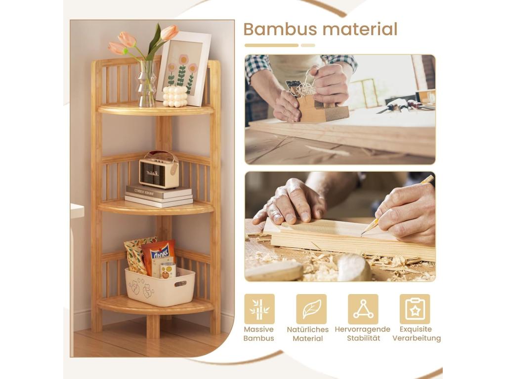 Bohometop 4-Tier Corner Shelf, Storage Shelf for Living Room, Bathroom, Kitchen, Balcony, Hallway, 104x30x30 cm - Natural 75449IPVE