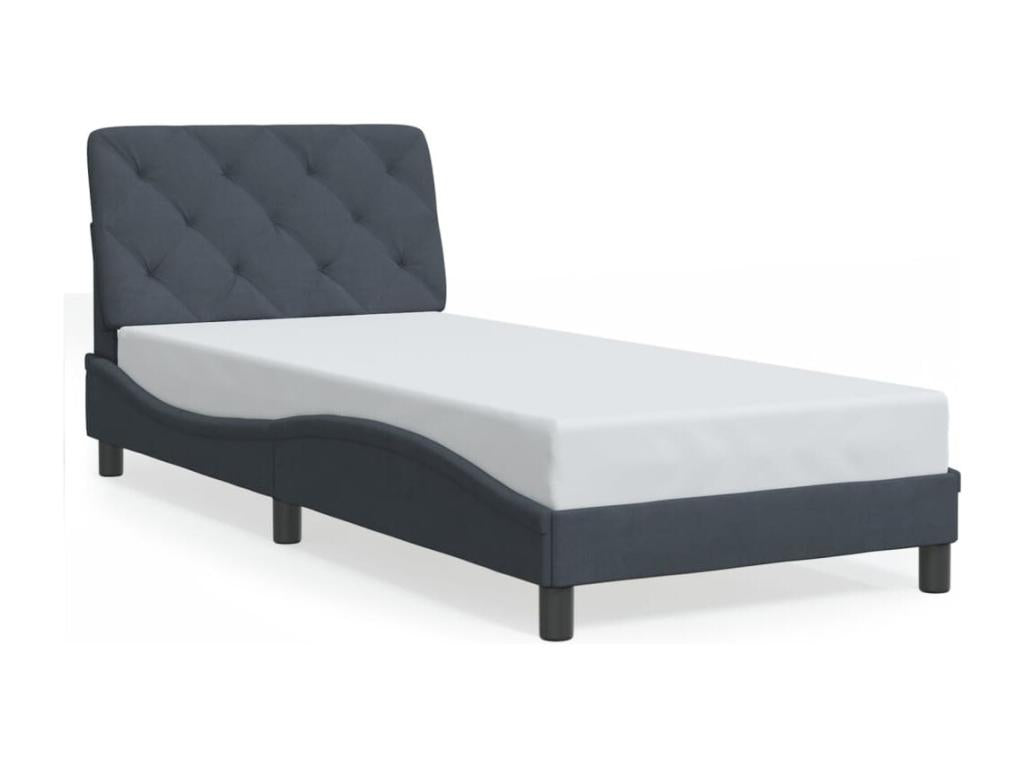 Bed frame with LED lighting, mattress not included, dark grey, 90x190 cm, velvet, 32592TSGC