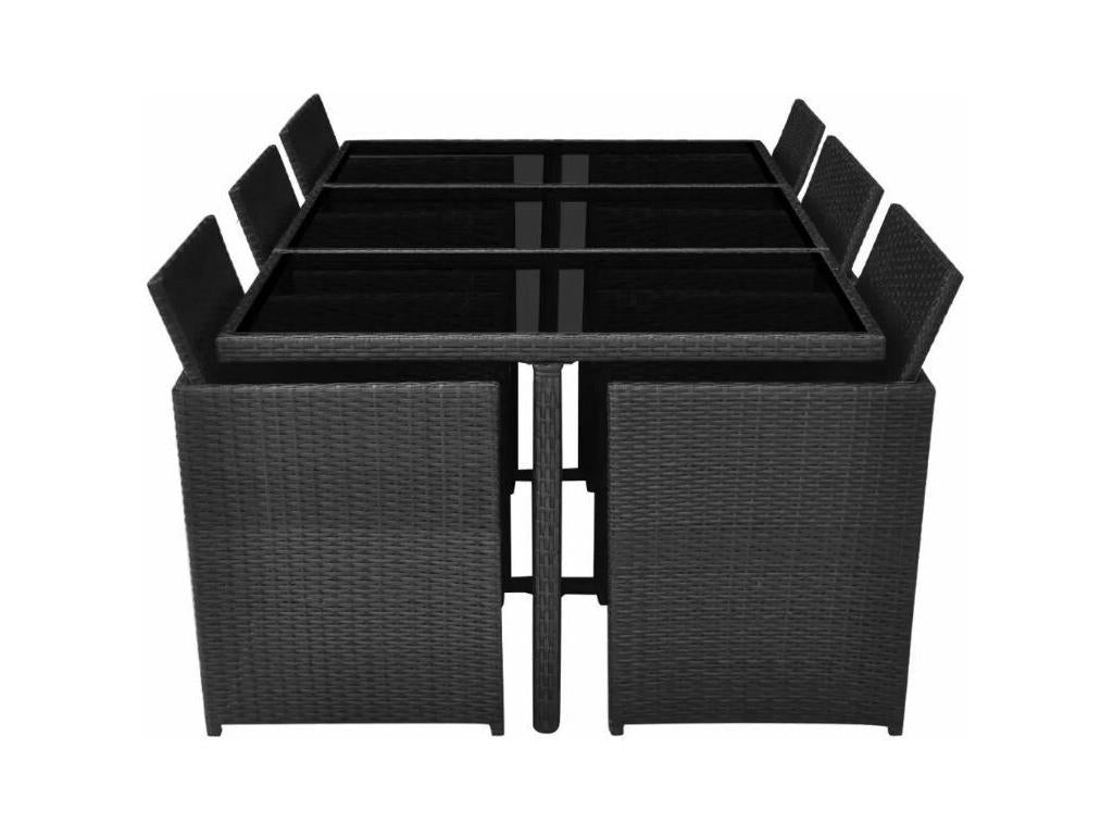 Bohometop 09968ADFE Rectangular Table and 6 Black Wicker Resin Garden Chairs
