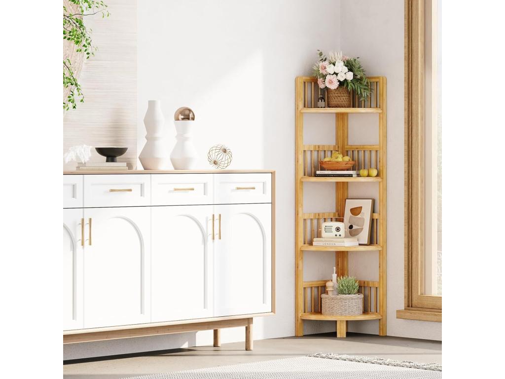 Bohometop 4-Tier Corner Shelf, Storage Shelf for Living Room, Bathroom, Kitchen, Balcony, Hallway, 104x30x30 cm - Natural 75449IPVE