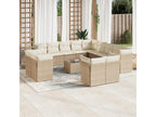 14-piece garden furniture set with cushions, beige woven resin, 93442NHUZ