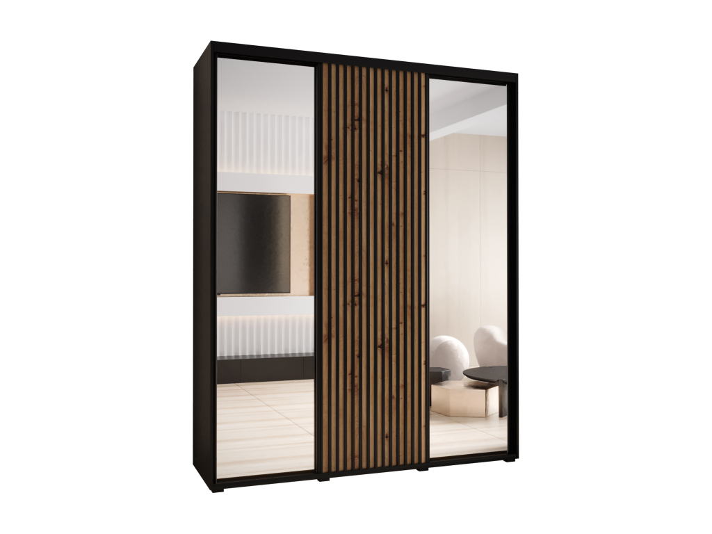 Homelumiere 2 Sliding Door Wardrobe 205.2/200/60 3 Doors Black/Homelumiere