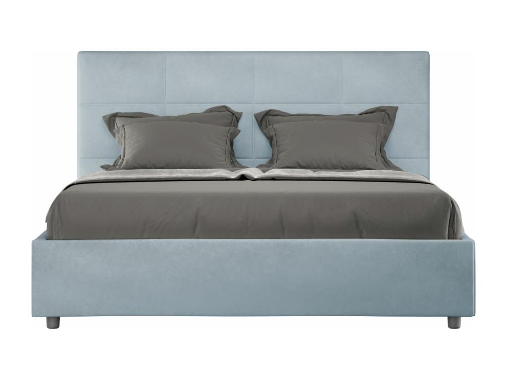 Double bed with upholstered slatted base 140x190 microfiber light blue Bohometop 10439BWYG