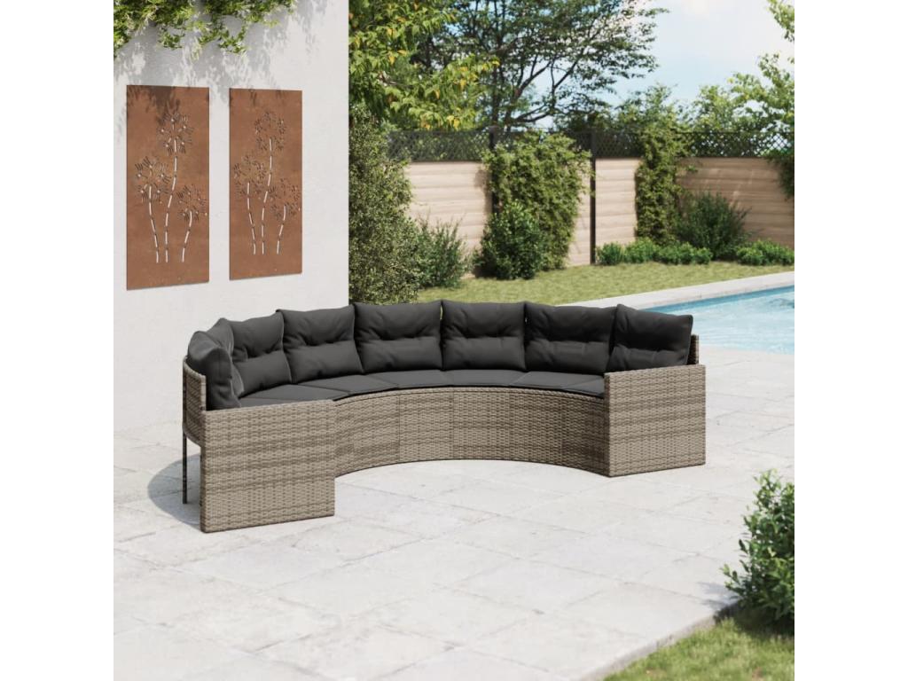 Garden sofa with grey resin wicker half-round cushions 78332ISLD