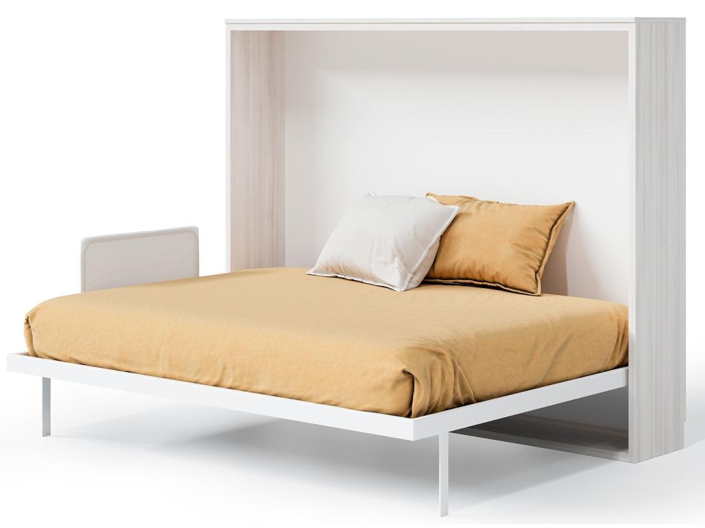 Nidchicshop Horizontal Wall Bed 140x190 - With Mattress - White Frame - White Front 13900SYXB