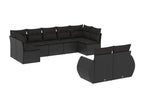9-piece garden furniture set with cushions, black resin wicker 47863RMFU