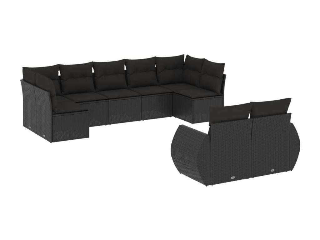 9-piece garden furniture set with cushions, black resin wicker 47863RMFU