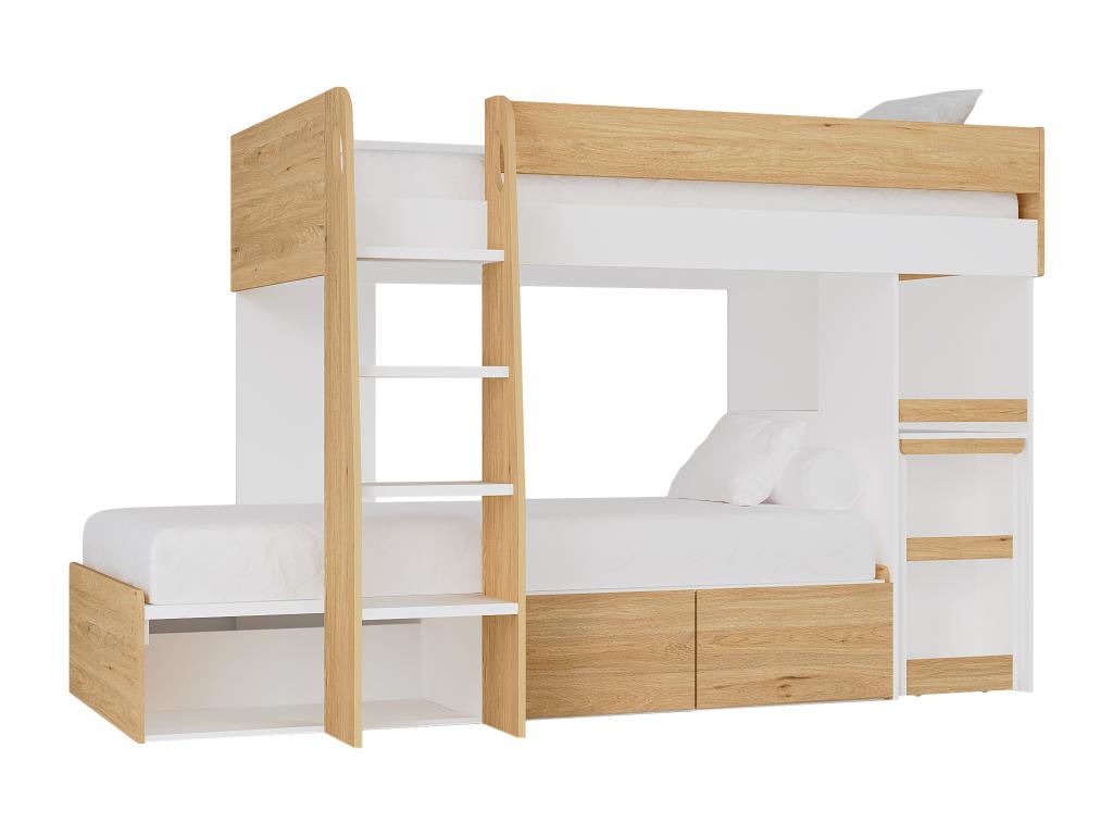 Bunk beds 2x90x190 cm with desk and storage - Natural and white - Nidchicshop 43473JUEW