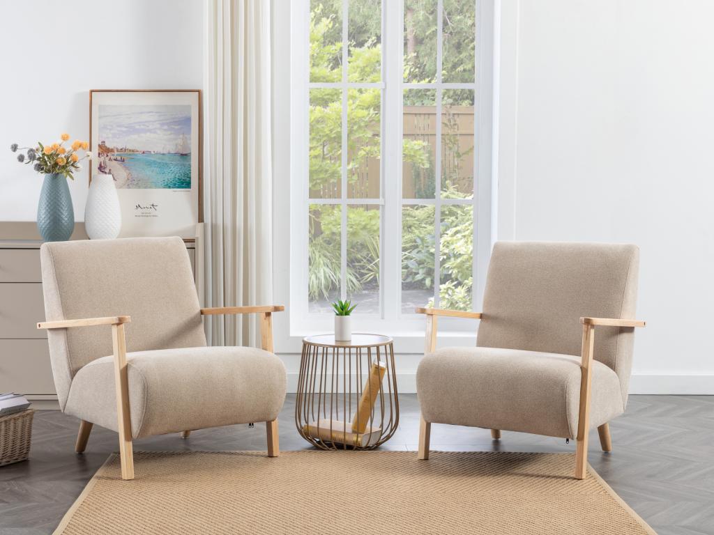 Nidchicshop 46951TWUD beige fabric and wood armchair