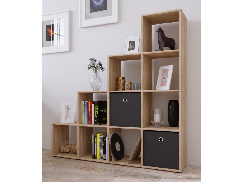 Bohometop Wooden Staircase Shelf Bohometop Freestanding Shelf Room Divider 10 Compartments Bohometop Oak Bohometop Rough Sawn 81635FMDT