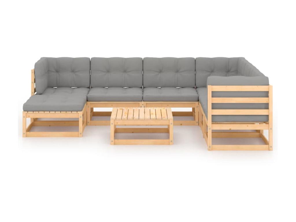 8-piece garden furniture set with cushions, solid pine wood, 60 47705QCBS