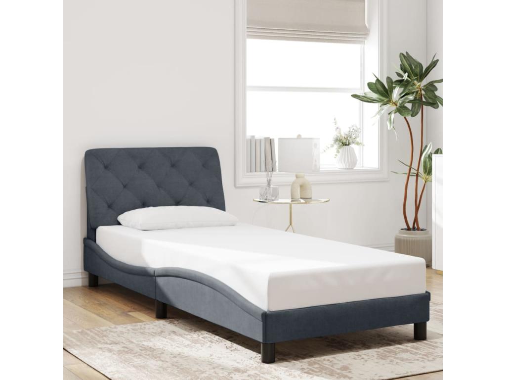 Bed frame with LED lighting, mattress not included, dark grey, 90x190 cm, velvet, 32592TSGC