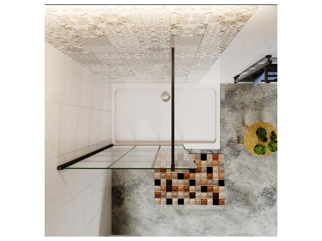 Walk-in shower screen 140x200cm with 90cm square support bar - Black - 8mm colored and anti-limescale glass 16520ZWBT