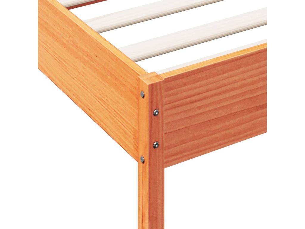 Bed frame without mattress, brown wax finish, 100x200cm, solid pine wood, 47247KBRN
