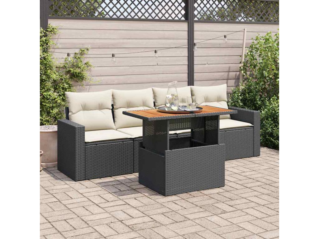 5-piece garden furniture set with cushions, black resin wicker, 20857WSXK