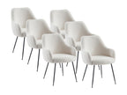 Set of 6 chairs with armrests in bouclé fabric and metal - White - Bohometop 66573JHET
