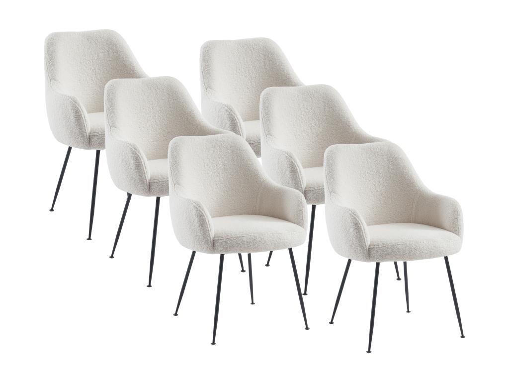 Set of 6 chairs with armrests in bouclé fabric and metal - White - Bohometop 66573JHET